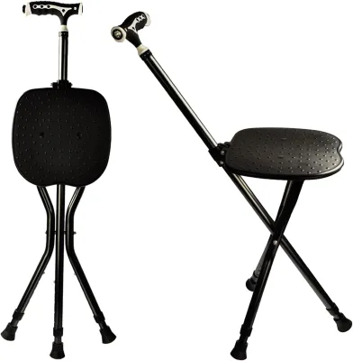 440 Lbs Capacity Folding Crutch Adjustable Aluminum Walking Stick with Frosted Handle and Magnetic Therapy Seat Included