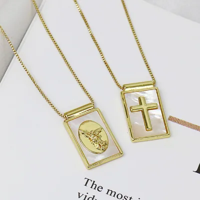 Wholesale Shell Pendants Religion Cross Pendant Necklace Rectangle Religion Jewelry for Women