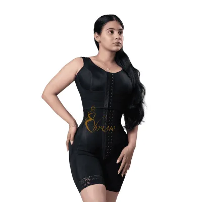 Lace Body Shaper with Front Closure, Hips and Butt Closure, Charming Curves, Elastic Mesh Fabric, Slimming Fajas, Body Shaper