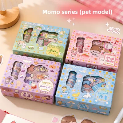 Creative Cute Pet Notebook Tape Set with Metal Stickers DIY Handmade Decoration Material for Momo Sauce Ins Notebook