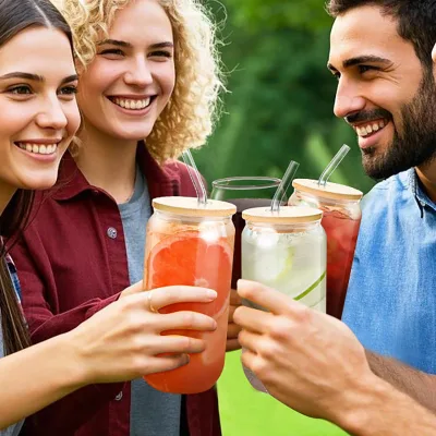 Glass Tumbler with Bamboo Straw and Cap-Eco-friendly Reusable Portable for Cold Drinks