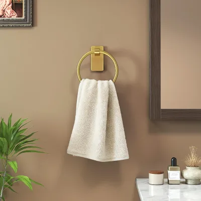 No Drill Gold Towel Ring for Bathroom Adhesive Hand Towel Holder for Bathroom and Kitchen