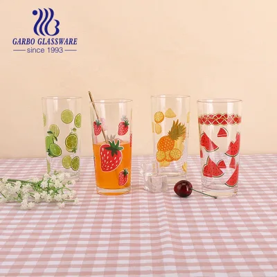 Wholesale Factory Heat Resistant clear 8oz Cool Water Drinking Glass Highball Glass Cup With Printing Design  Summer Glass Cup