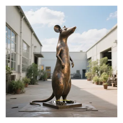 Custom Bronze Rat Sculptures Casting Patina Plated Decorative Metal Animal Statues for Garden and Indoor Art Display