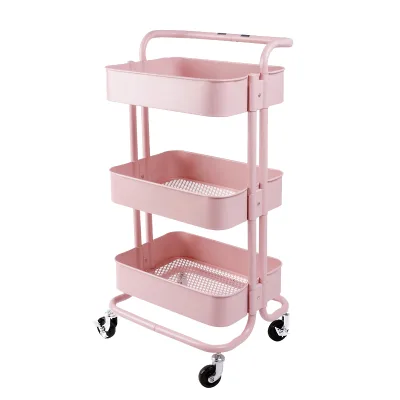 3-Tier Multi-function Carbon Steel Sturdy Storage Cart Hand Push Rolling Cart and Trolley