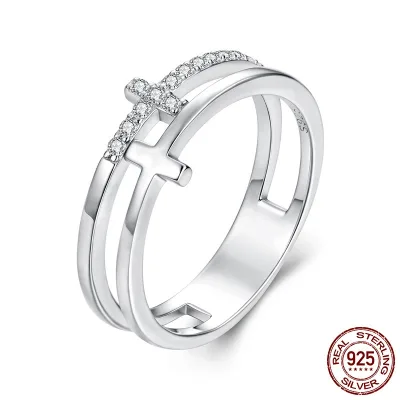 S925 New European and American Personalized Double Cross Ring for Men and Women Cross-border Fashion S925 Pure Silver Ring