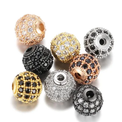 Micro Pave Cubic Zirconia Charm Beads Round Crystal Clear CZ Stone Disco Beads Bracelet Connector Spacer for DIY Jewelry Making