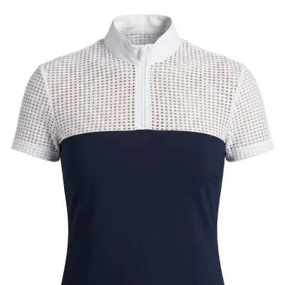 Professional Mesh Breathable Equestrian Shirt Women Short Sleeve Zipper Closure 180g Spandex/Nylon Horse Riding Top Quick Dry