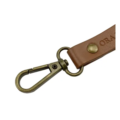 Brown Genuine Leather Customizable Durable High Quality Eco-Friendly Silk Screen Printed Vintage Horse Design Business Carabiner