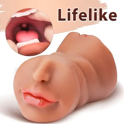 Bestco 3-in-1 Male Masturbator Realistic Pocket Pussy Mouth for Oral Sex Eco-Friendly 100% Waterproof Flesh Color Masturbation