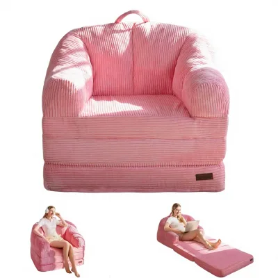 MAXYOYO Modern Fabric Folding Sofa Bed with Backrest Boneless Handle Convertible Bean Bag Chair for Bedroom & Living Room Pink