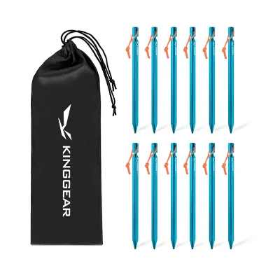 KingGear Camping Nail Aluminum Outdoors Tent Stakes Ultralight Tri-Beam Tent Pegs with Reflective Rope