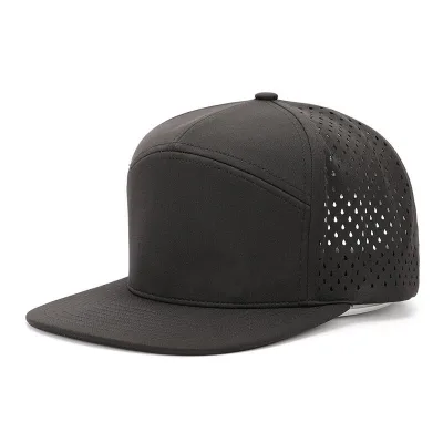 Custom Logo 7 Panel Baseball Cap Laser Cut Perforated Sport Running Dad Gorras Polyester Unstructured Golf Hat