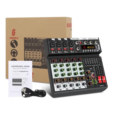 GPUB 4/6 Channels USB Audio Mixer with Blueteeth Function 48V Fantasy Power Multi-function Mixer
