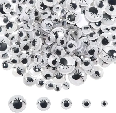 Wiggle Eyes with Eyelashes Self Adhesive Round Size 8mm 10mm 12mm 15mm 20mm Plastic Black Sticker Eyes for DIY Crafts Decoration