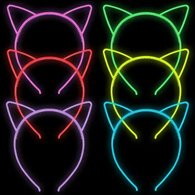 Kawaii LED Hair Band with Cat Ears Glowing Colorful Plastic Headband for Birthday or Christmas Cosplay Accessories