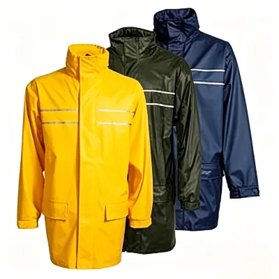 Waterproof Workwear Rain Jacket with Reflective Strips, Polyester Fabric Customize Color Yellow/Dark Green/ Navy Blue