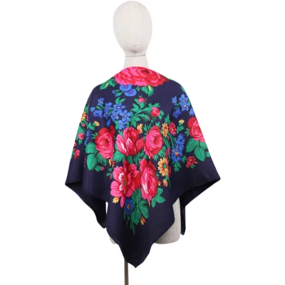 New Style Customized Size 110X110CM Breathable Acrylic Russian Print Floral Scarf Square Head Wrap for Women for Autumn