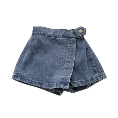 2025 Summer New Girls' Korean-Style Denim Culottes All-Match Button Shorts Printed Baby Jeans 5515 Kids Clothing for Age Group