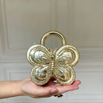 Two-tone Butterfly-shaped Crystal Acrylic Clutch Bag Creative Cute Banquet Rhinestone Inlaid Handbag Lock Style Top Handle Purse