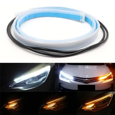 Car Styling Ultra Thin Light Bar 60cm Strip Kit Flexible Angel Eyes Headlights Yellow Turn Signal White Running Lights
