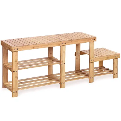 Simple Style Bamboo Shoe Bench Rack for Entryway Storage & Living Room Organization-Boot & Clothing Organizer