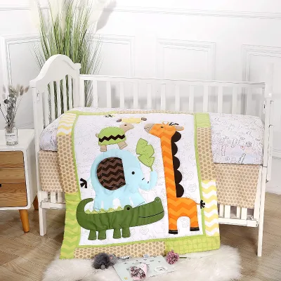 Come to the Zoo Party 3pc Soft Cotton All-Season 200TC Animal Print Crib Bedding Set with Quilt Bed Skirt Fitted Sheet