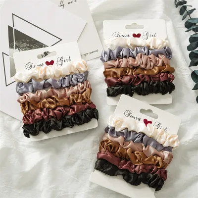 6 Pack Solid Color Elastic Thin Scrunchy Hair Ties for Women Satin Hair Scrunchies