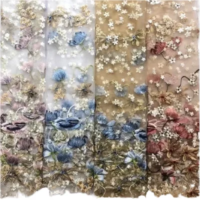 Hot Sale Lace Fabric Embroidery Knitted PVC Coated 100GSM Polyester/Nylon Quick-Dry Lightweight Wedding Dresses Dot Cross Plaid