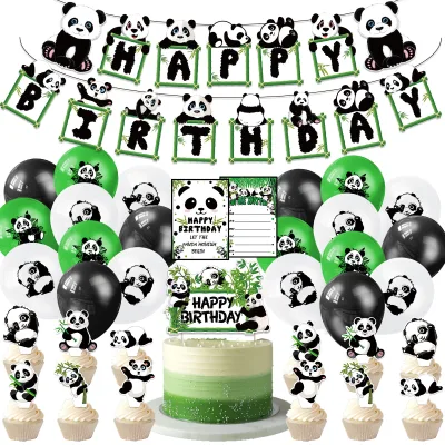 Panda Theme Party Decoration Birthday Pull Flag Spiral Pendant Latex Balloon Cake Topper Birthday Party Decoration
