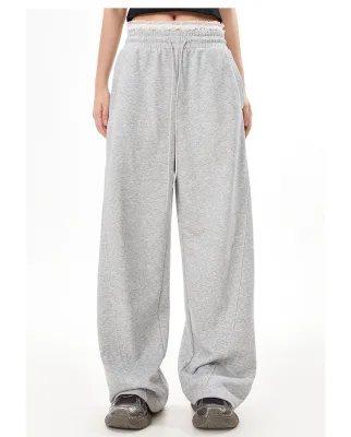 Wholesale High Quality Custom Logo 100% Cotton Heavyweight Sweatpants Wide Leg Baggy Women Sweatpants