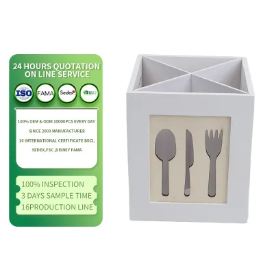 Wooden Utensil Caddy Custom Wood Silverware Organizer Divided Wooden Utensil Holder for Kitchen & Restaurant