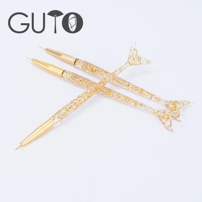 Transparent Gold Sequined Mermaid-style Acrylic Handle High-quality Ultra-thin Tip Nail Art Liner Brush Customizable