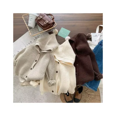 Unisex Toddler Kids Hooded Knitwear 0-6 Years Old Sweater Solid Color Cardigan Baby Coat