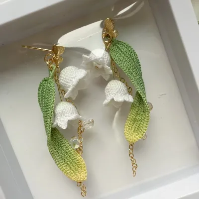Elegant Floss Crochet Jewelry Yarn Earring Flower Lily of the Valley Lightweight Mother's Day Gift Crochet Dangle Earrings