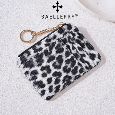New Trendy Women's Leopard-Print Multi-Functional Zippered Key Card Holder Coin Purse Business Card Case Mini Portable PU Small