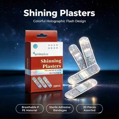 Decorative Holographic Glitter Bandages 20pcs Fun Stylish Adhesive Plasters for Kids Skin Friendly Breathable Sterile