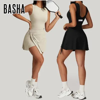 Hot Sell Anti Glare Tight Fitting Sports Dress With Slimming Straps Casual Fitness Shirt Beautiful Back Yoga Tennis Skirt
