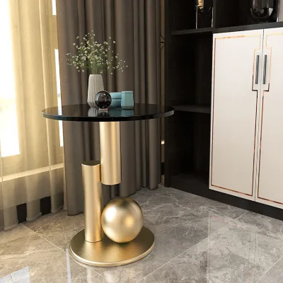 Nordic Luxury Contemporary Simple Round Top Stainless Steel Base Sintered Stone Top Corner Table for Villa & Hotel Living Room