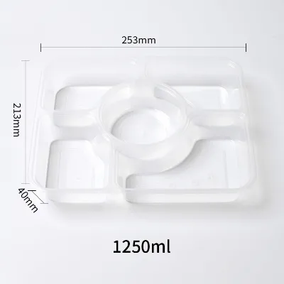 Transparent Four-Compartment Chinese Bento Lunch Box Fast Food Takeout Rectangular Box Thickened PP Material Noodles Sandwiches