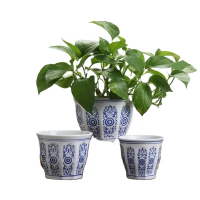 Chinese Style Eco-Friendly Vintage Porcelain Glazed Finish Hanging Option Garden Home Planter White/COLORFUL Ceramic Plant Pot