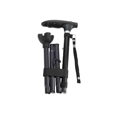 Adjustable Folding Walking Stick with Built-in Lights & Rubber Tip for Hiking & Camping
