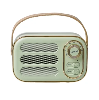 Retro Portable for Bluetooth Speaker 5W with TF Card Gold Trim Leather Strap USB & Aux