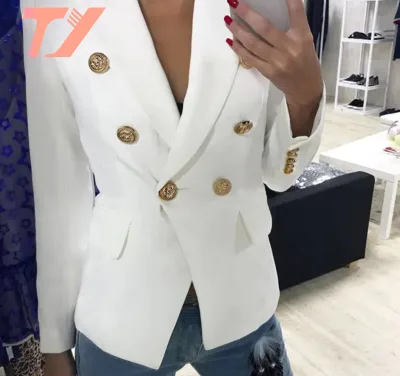 TUOYI White Double Breasted Short Style Long Sleeve Fashion Girl Jacket