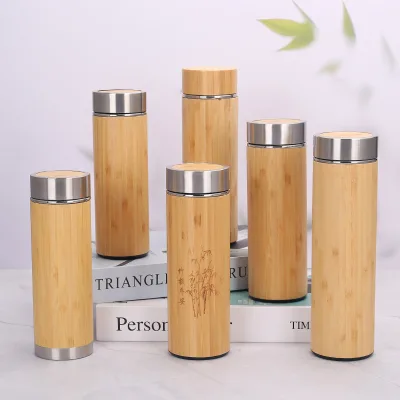 Premium High Quality Bamboo Thermos Vacuum Flask Bamboo Stainless Steel Tea Bottle with Infuser Durable Cup