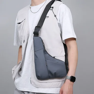 New Design Men's Fashion Waterproof Sling Triangle Shape Chest Bag with Zipper Closure Music Feature for Hiking Travel Daily Use