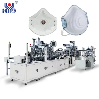 Fully Automatic Folded Edge Cup Respirator Mask Making Machine with Automatic Headband Threading & Exhalation Valve Assembly