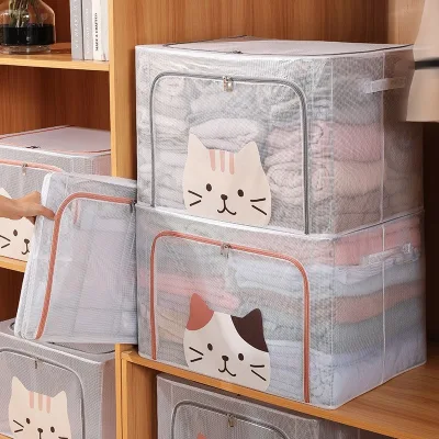 Large Capacity PVC Storage Box New Model Fully Transparent Cat Head Design Foldable Clothing Closet Systems Organizer