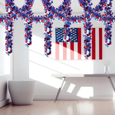 Independence Day 4th July Party Decoration Metallic America Flag Star Colorful Tinsel Garlands Patriotic Holiday Supplies