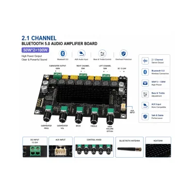 ZK-MT21 5.0 2.1 Channel Amplifier Board 50W+50W+100W Stereo Audio Power AMP Subwoofer Bass AUX Input Module